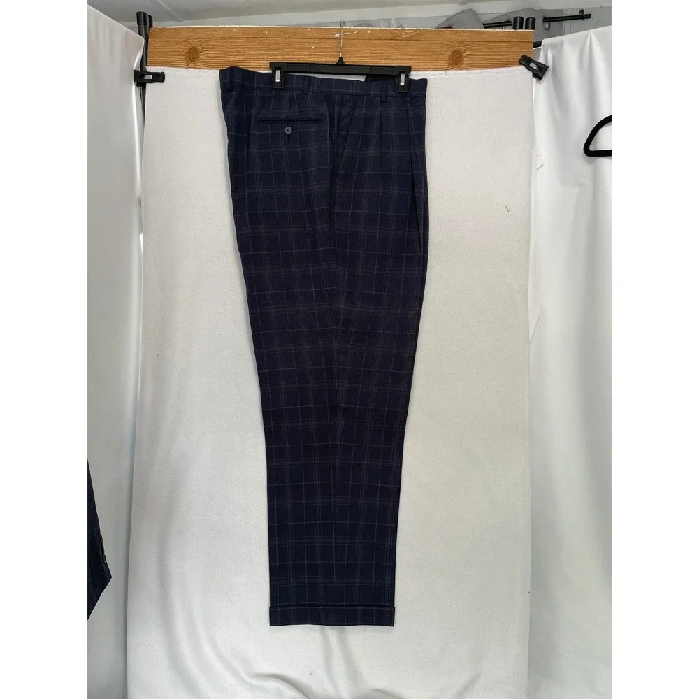 Giorgio Brutini Suit Mens 48L‎ Gray Plaid 3-Button Blazer Pleated Pants W42 Set